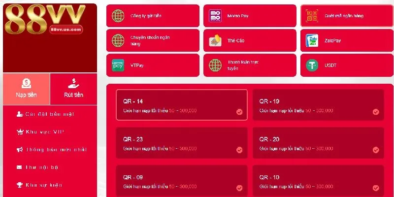 Nạp tiền 88VV qua chuyển khoản ngân hàng siêu đơn giản