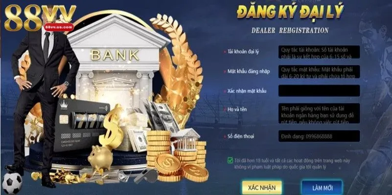 Đăng ký đại lý 1 Truy cập 88VV chọn đăng ký đại lý nhà cái ngay